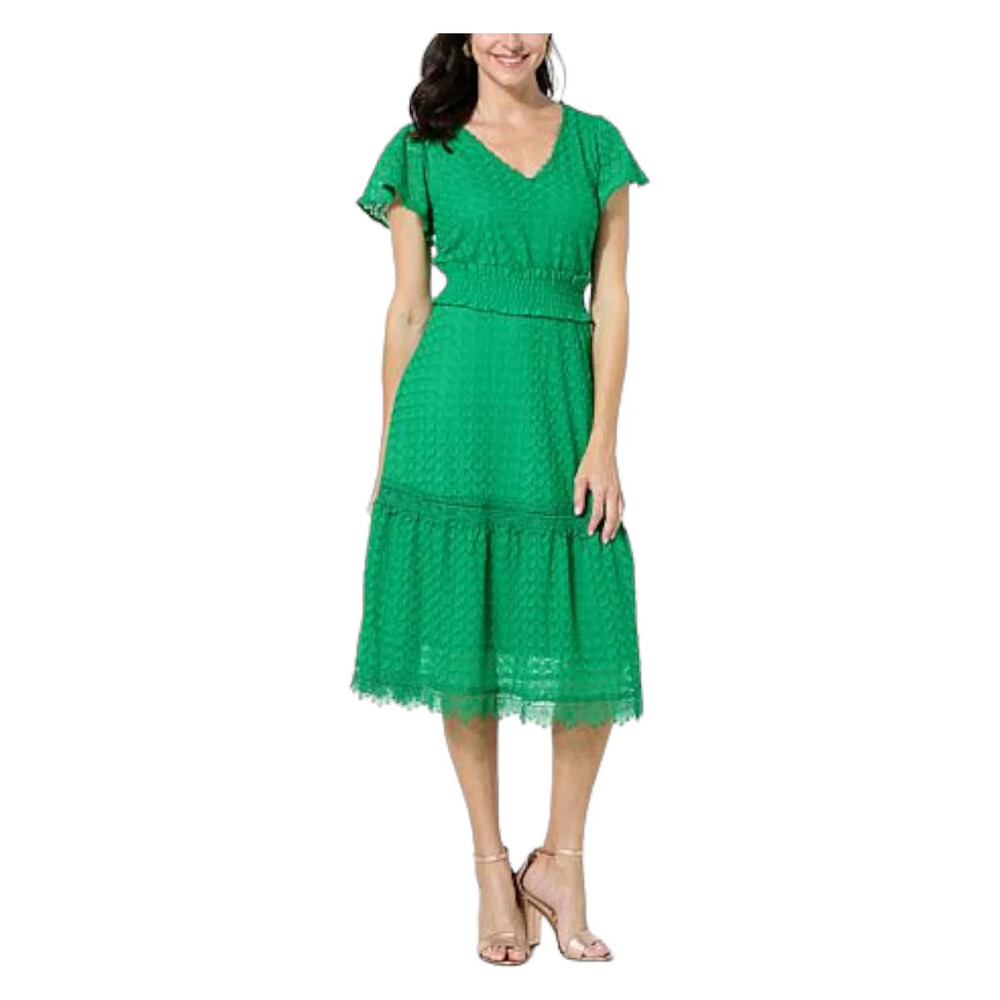 Lacey Chabert Knit Lace Tiered Dress Green - Regular